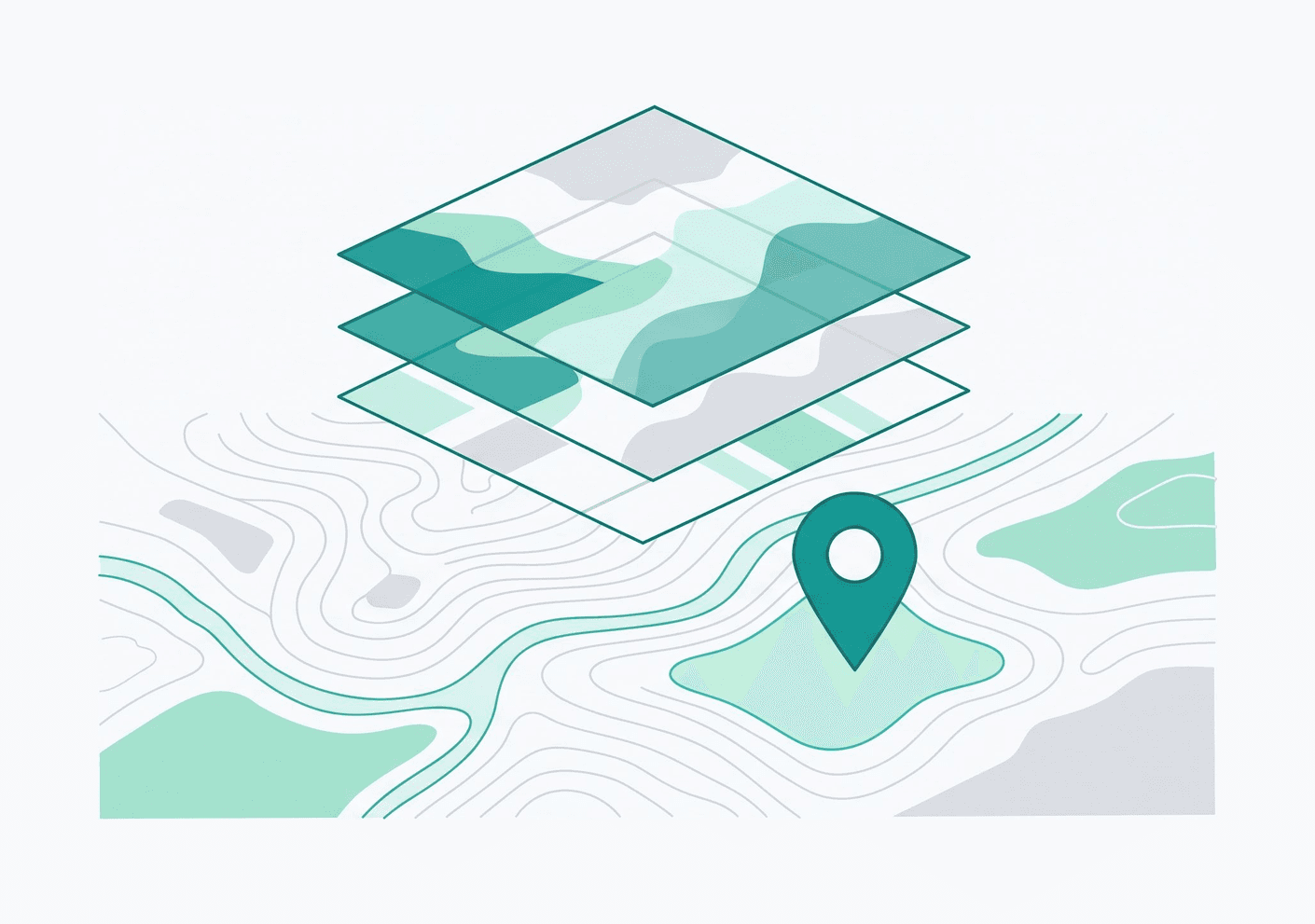 Vrstvy map nad topografickým podkladem s pinem na parcele